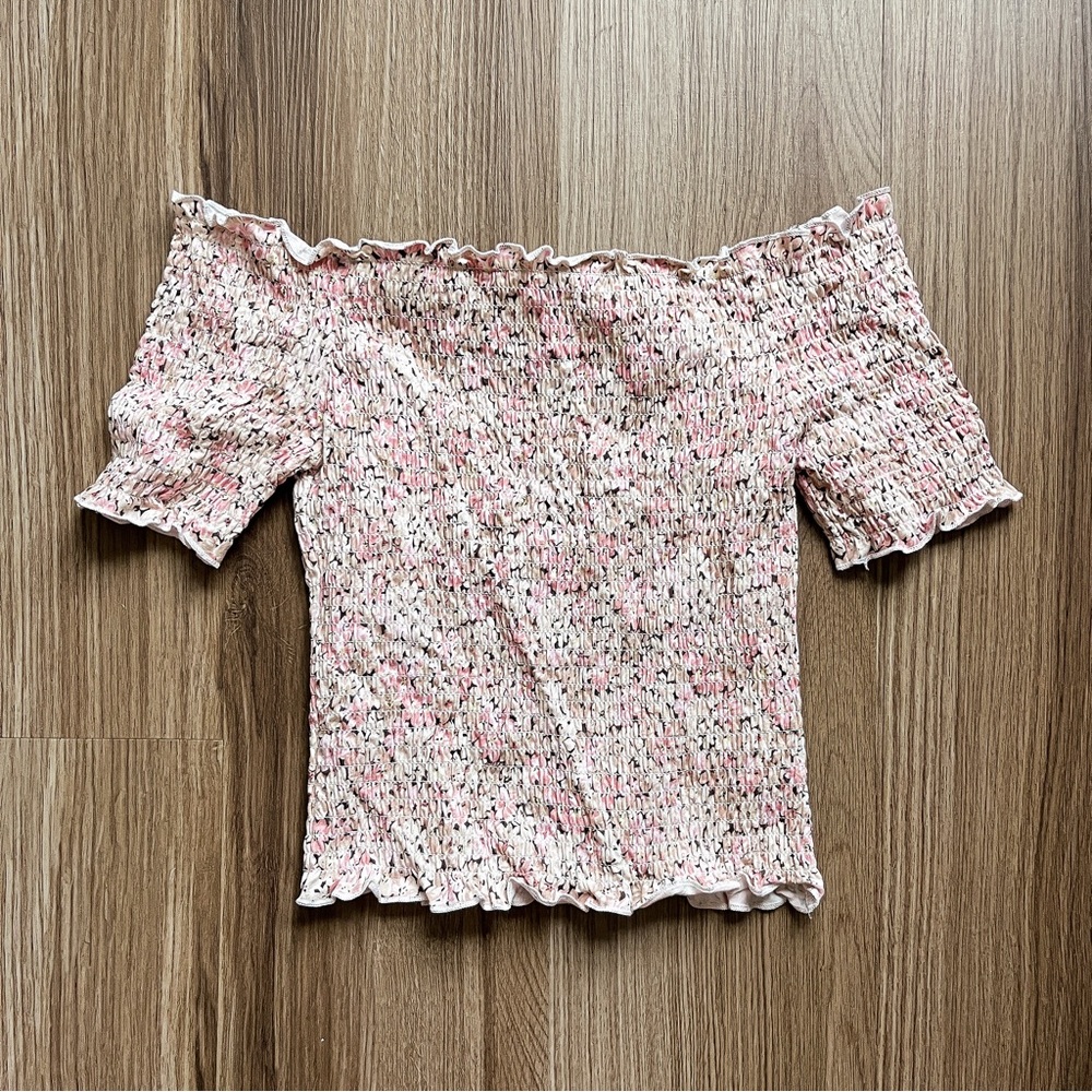 H&M Floral Shirred Top in Pink in S